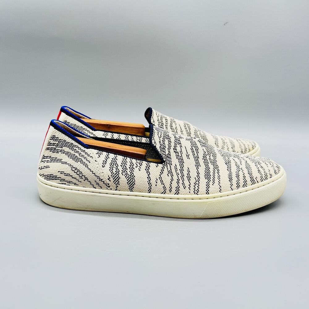Rothys Shoes Womens 9.5 White Knit Striped Slip On Sneakers Flats Casual Comfort